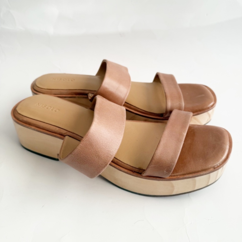 Nisolo Double Step Wood Bottom Heels Size 9.5